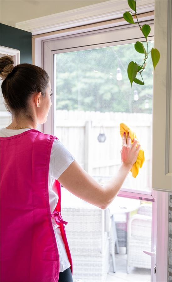 Pro Shine team member cleaning a glass door